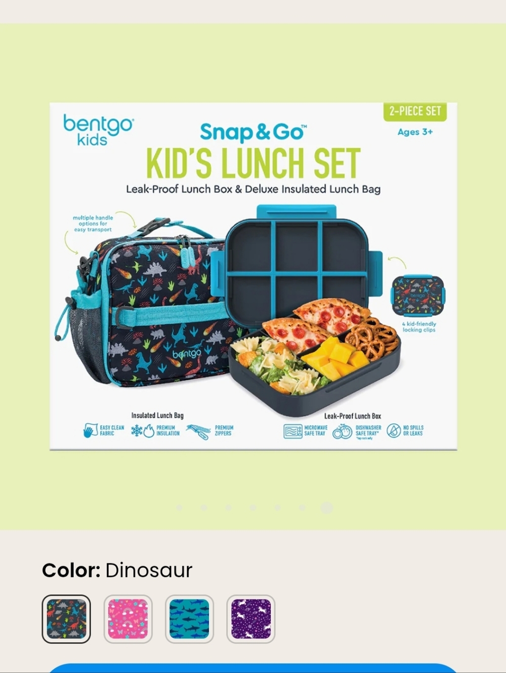 Bentgo Kids Snap & Go Kid's Lunch Set - Navy Dinosaur Print
